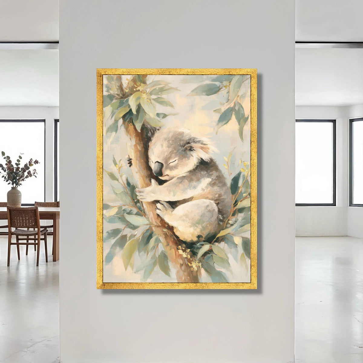 Sleeping Koala Canvas Wall Art, Australian Wildlife Painting, Nursery Animal Decor, Soft Pastel Nature Canvas, Cozy Forest Canvas Print Art