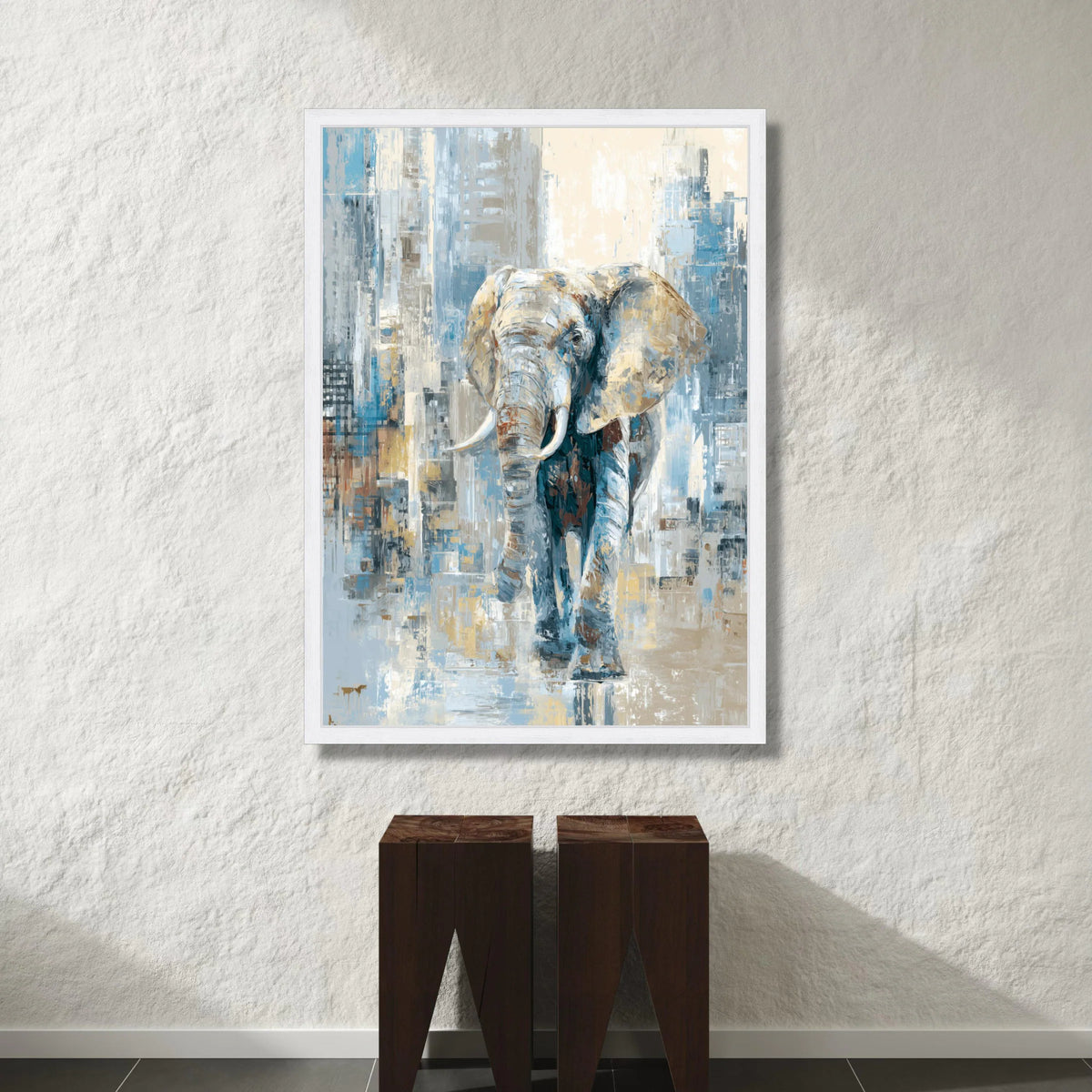 Majestic Elephant Canvas Wall Art, Abstract Wildlife Painting, Nature Animal Decor, Blue and Beige Canvas Art, Ready to Canvas Print Art