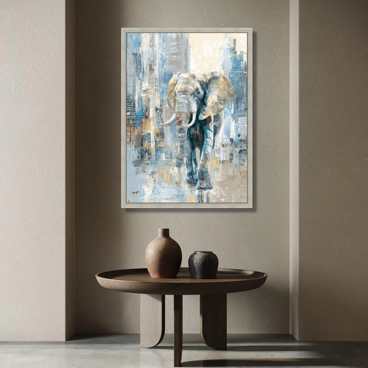 Majestic Elephant Canvas Wall Art, Abstract Wildlife Painting, Nature Animal Decor, Blue and Beige Canvas Art, Ready to Canvas Print Art