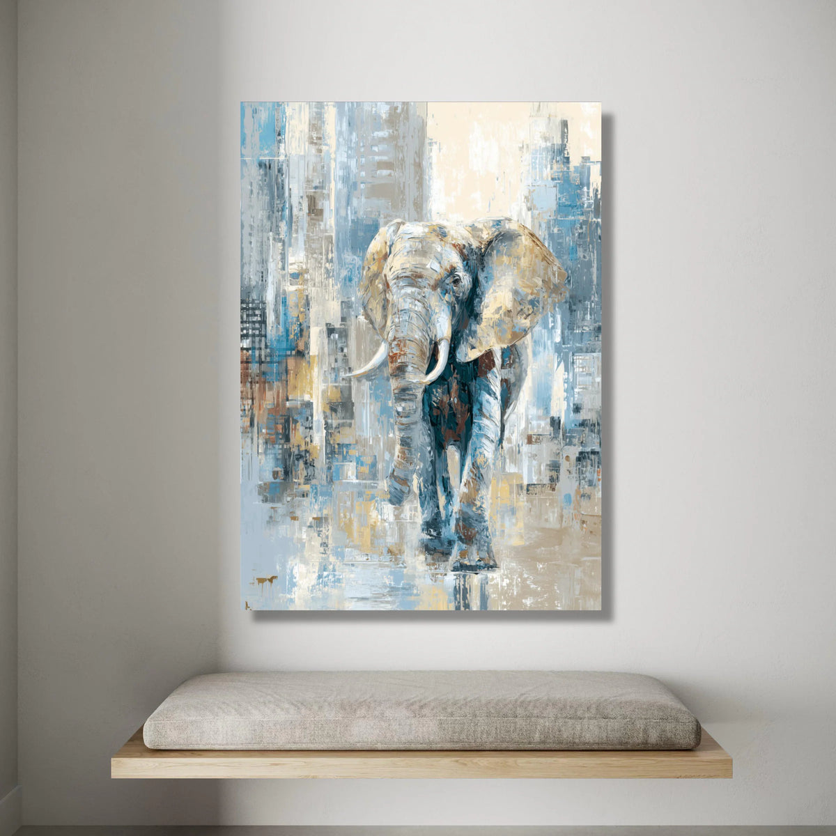 Majestic Elephant Canvas Wall Art, Abstract Wildlife Painting, Nature Animal Decor, Blue and Beige Canvas Art, Ready to Canvas Print Art