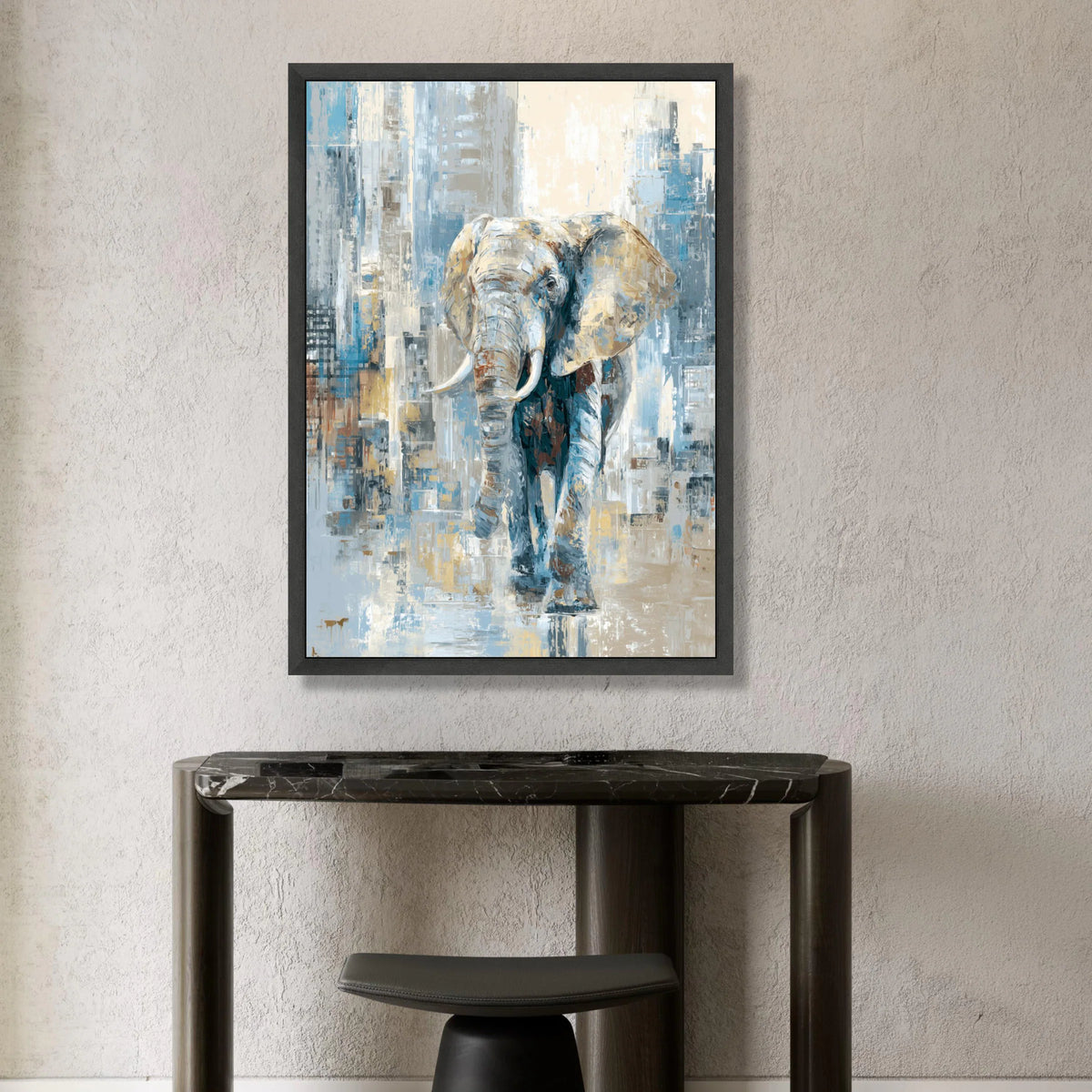 Majestic Elephant Canvas Wall Art, Abstract Wildlife Painting, Nature Animal Decor, Blue and Beige Canvas Art, Ready to Canvas Print Art