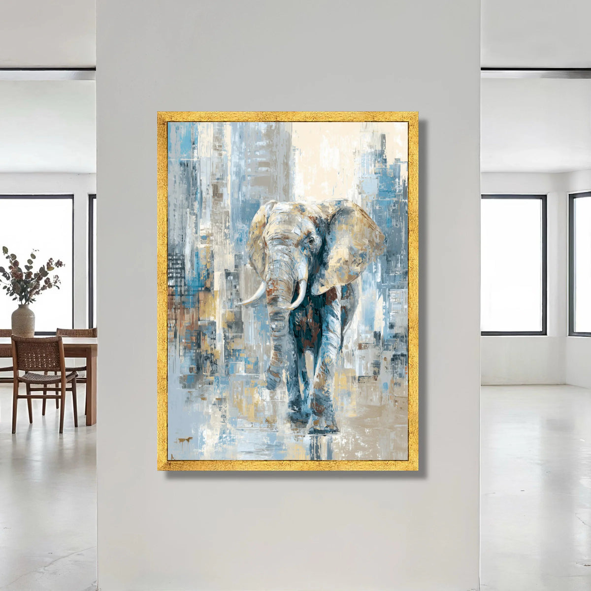 Majestic Elephant Canvas Wall Art, Abstract Wildlife Painting, Nature Animal Decor, Blue and Beige Canvas Art, Ready to Canvas Print Art