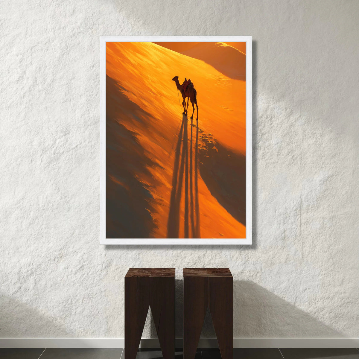 Desert Camel Silhouette Canvas, Sunset Dunes Wall Art, Warm Orange Landscape, Travel Adventure Canvas, Exotic Home Canvas Print Art