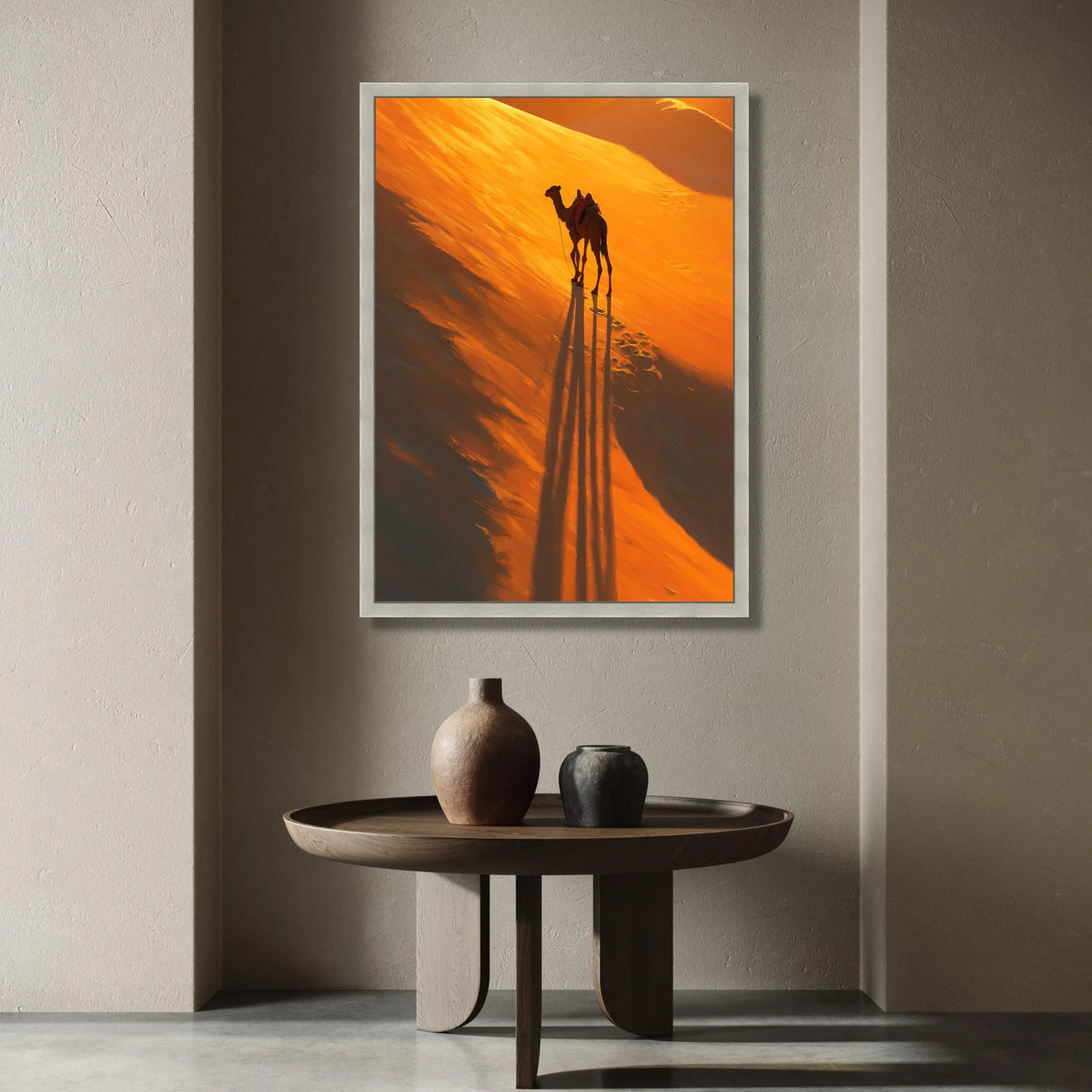 Desert Camel Silhouette Canvas, Sunset Dunes Wall Art, Warm Orange Landscape, Travel Adventure Canvas, Exotic Home Canvas Print Art