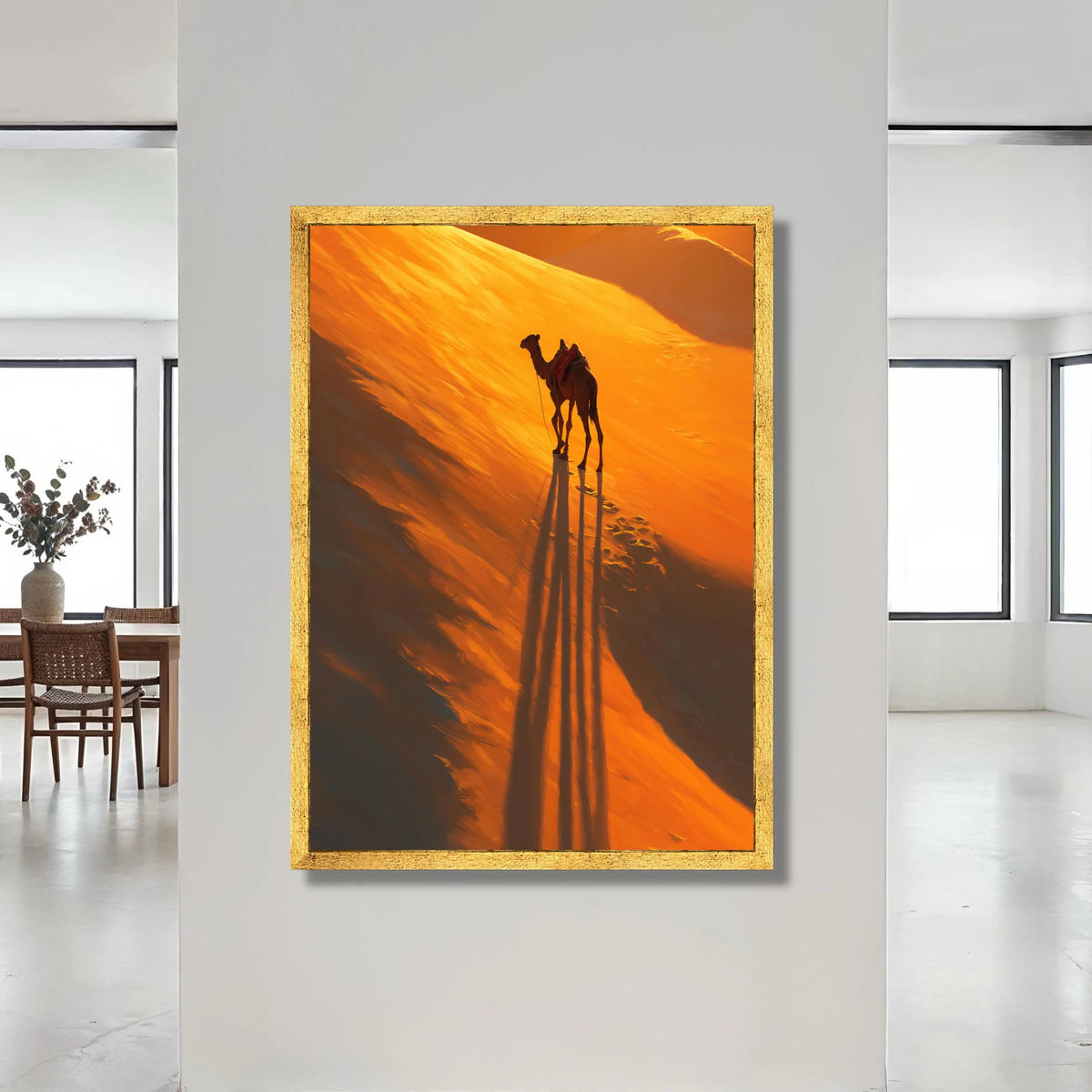 Desert Camel Silhouette Canvas, Sunset Dunes Wall Art, Warm Orange Landscape, Travel Adventure Canvas, Exotic Home Canvas Print Art