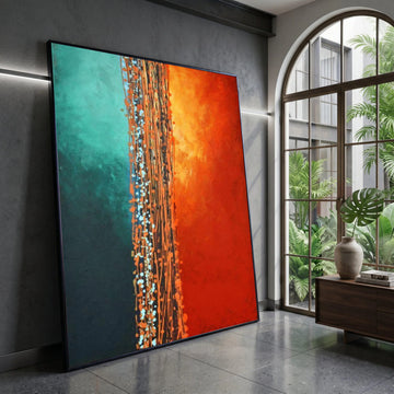 Vibrant Abstract Color Contrast Canvas, Modern Art Wall Decor, Blue and Orange Vertical Lines, Contemporary Home Canvas, Canvas Print Art