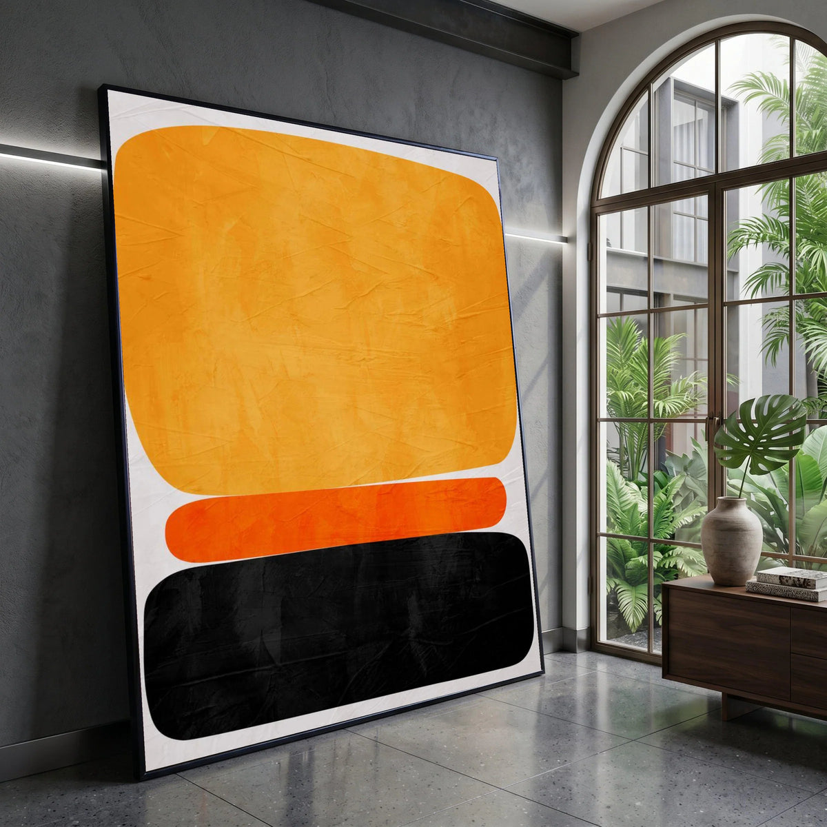 Abstract Color Block Canvas Wall Art, Modern Orange Black Design, Mid Century Contemporary Canvas, Minimalist Home Canvas Print Art