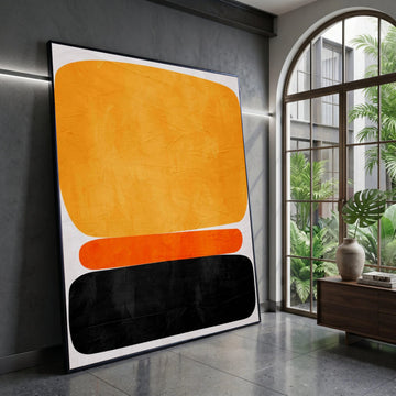 Abstract Color Block Canvas Wall Art, Modern Orange Black Design, Mid Century Contemporary Canvas, Minimalist Home Canvas Print Art