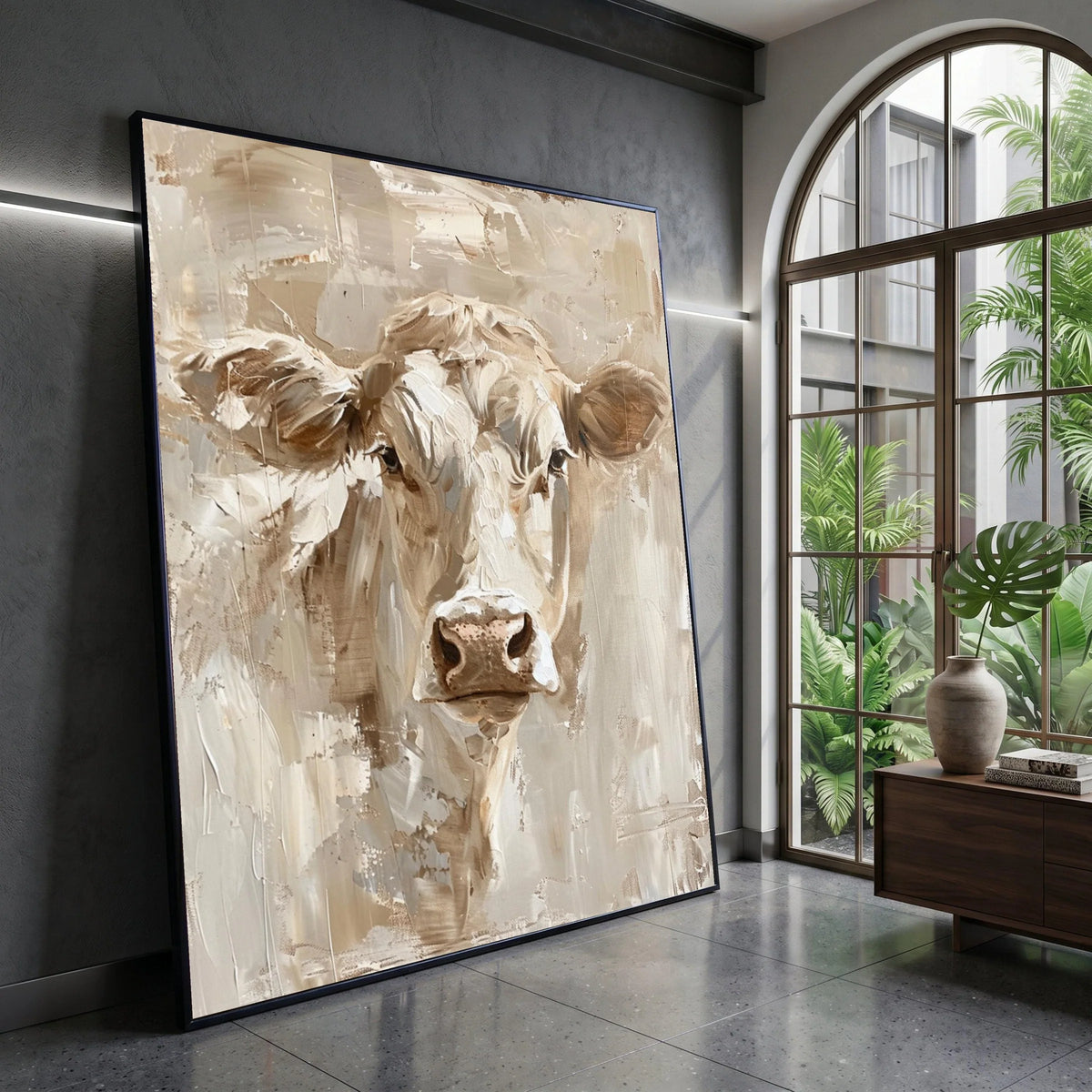 Rustic Cow Portrait Canvas, Farm Animal Wall Art, Neutral Tones Canvas, Country Home Decoration, Farmhouse Style Canvas Canvas Print Art