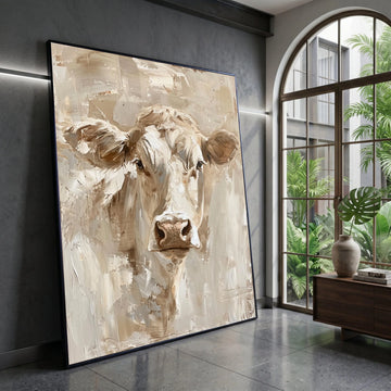 Rustic Cow Portrait Canvas, Farm Animal Wall Art, Neutral Tones Canvas, Country Home Decoration, Farmhouse Style Canvas Canvas Print Art