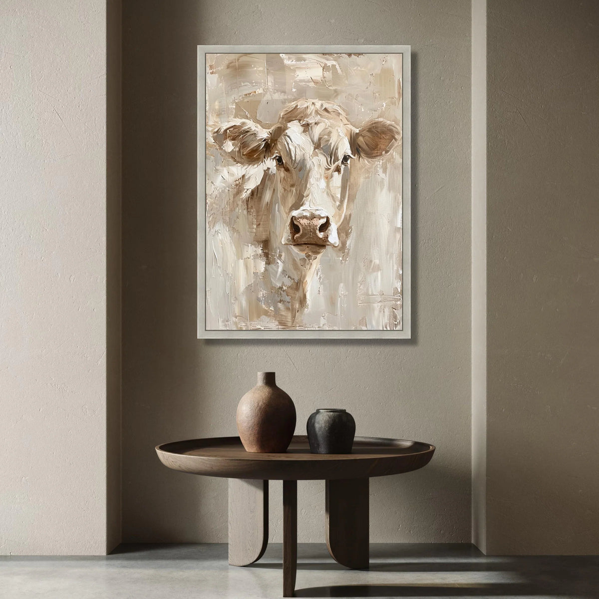 Rustic Cow Portrait Canvas, Farm Animal Wall Art, Neutral Tones Canvas, Country Home Decoration, Farmhouse Style Canvas Canvas Print Art