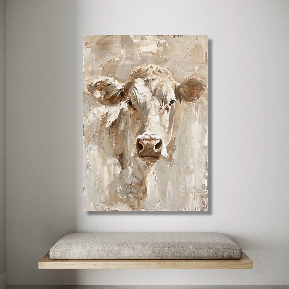 Rustic Cow Portrait Canvas, Farm Animal Wall Art, Neutral Tones Canvas, Country Home Decoration, Farmhouse Style Canvas Canvas Print Art
