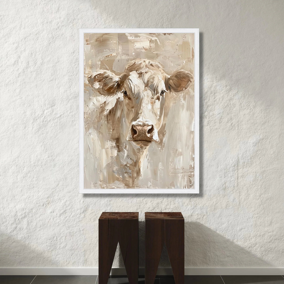 Rustic Cow Portrait Canvas, Farm Animal Wall Art, Neutral Tones Canvas, Country Home Decoration, Farmhouse Style Canvas Canvas Print Art