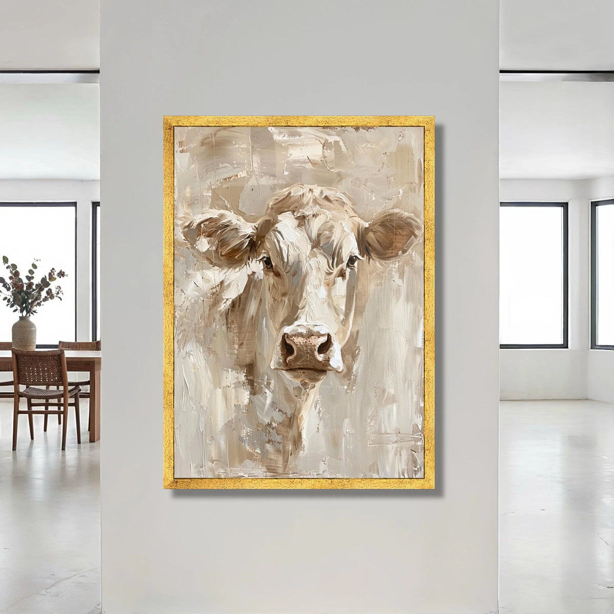 Rustic Cow Portrait Canvas, Farm Animal Wall Art, Neutral Tones Canvas, Country Home Decoration, Farmhouse Style Canvas Canvas Print Art