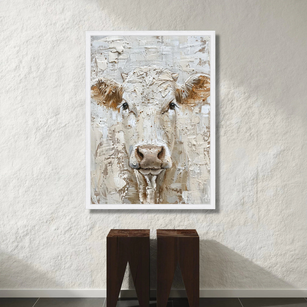 Rustic Farm Animal Canvas, Cow Portrait Wall Art, Neutral Color Palette, Country Home Decoration, Farmhouse Style Canvas Canvas Print Art