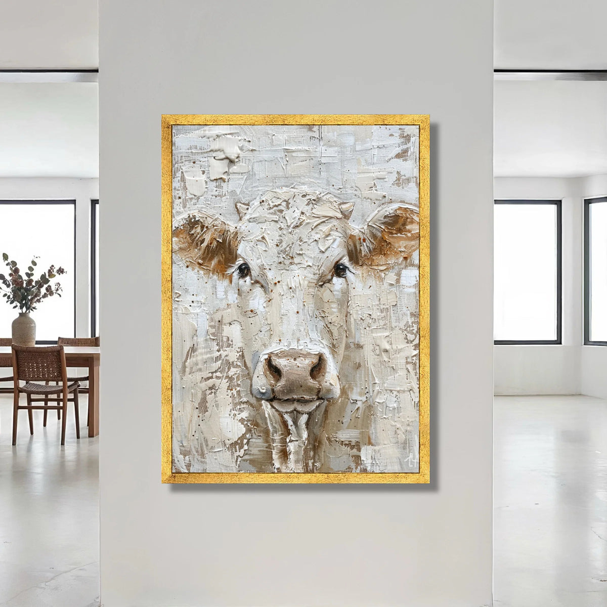 Rustic Farm Animal Canvas, Cow Portrait Wall Art, Neutral Color Palette, Country Home Decoration, Farmhouse Style Canvas Canvas Print Art