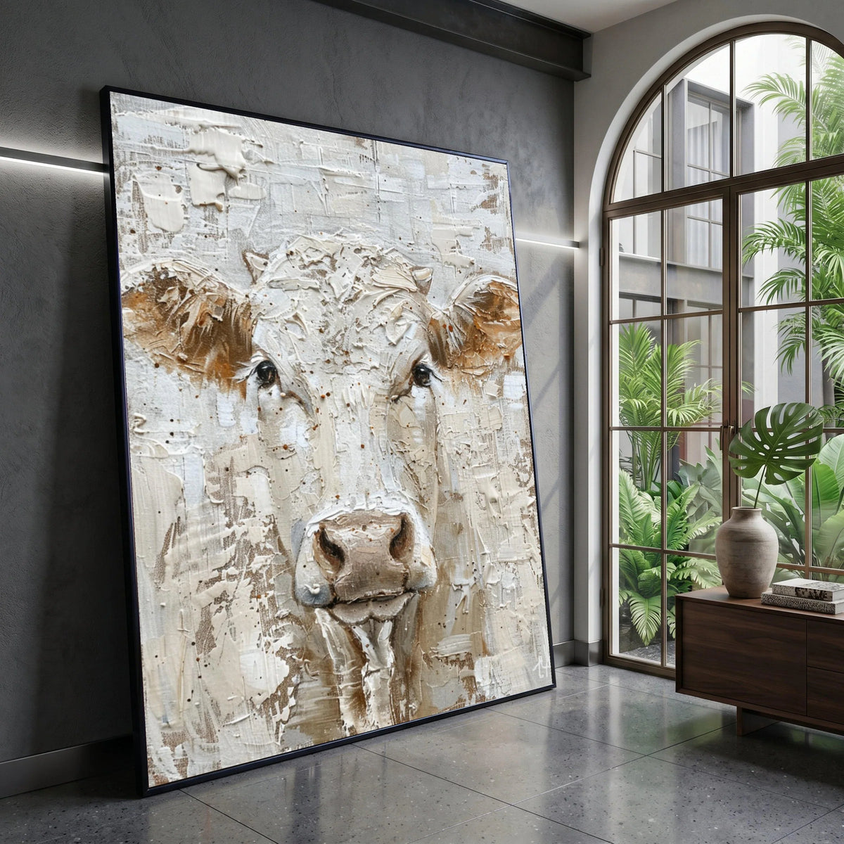 Rustic Farm Animal Canvas, Cow Portrait Wall Art, Neutral Color Palette, Country Home Decoration, Farmhouse Style Canvas Canvas Print Art
