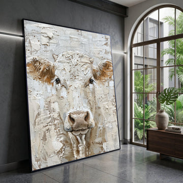 Rustic Farm Animal Canvas, Cow Portrait Wall Art, Neutral Color Palette, Country Home Decoration, Farmhouse Style Canvas Canvas Print Art