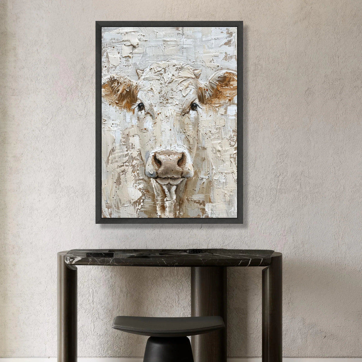 Rustic Farm Animal Canvas, Cow Portrait Wall Art, Neutral Color Palette, Country Home Decoration, Farmhouse Style Canvas Canvas Print Art
