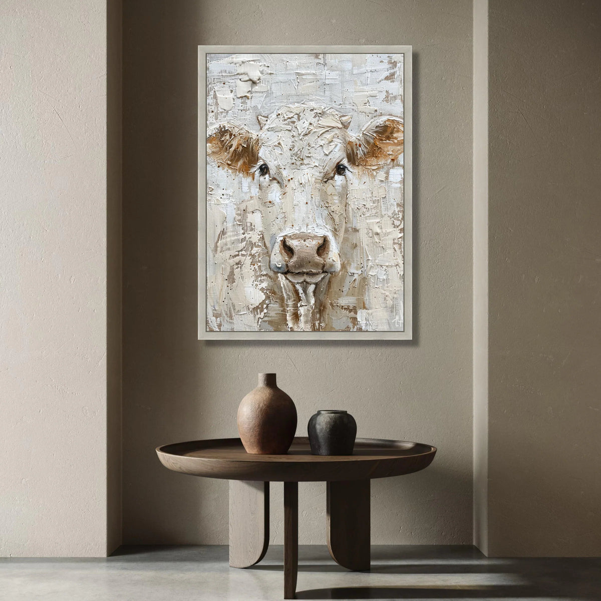 Rustic Farm Animal Canvas, Cow Portrait Wall Art, Neutral Color Palette, Country Home Decoration, Farmhouse Style Canvas Canvas Print Art