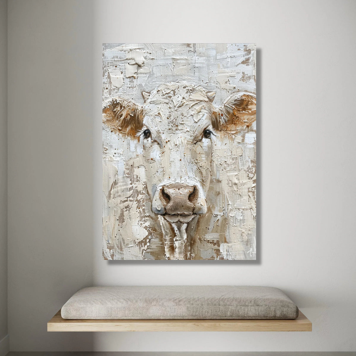 Rustic Farm Animal Canvas, Cow Portrait Wall Art, Neutral Color Palette, Country Home Decoration, Farmhouse Style Canvas Canvas Print Art