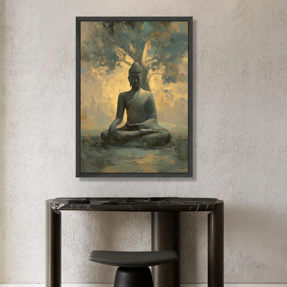 Serene Buddha Statue Canvas, Meditative Wall Art, Tranquil Yoga Decor, Spiritual Home Decoration, Mindfulness Artwork Canvas Print Art