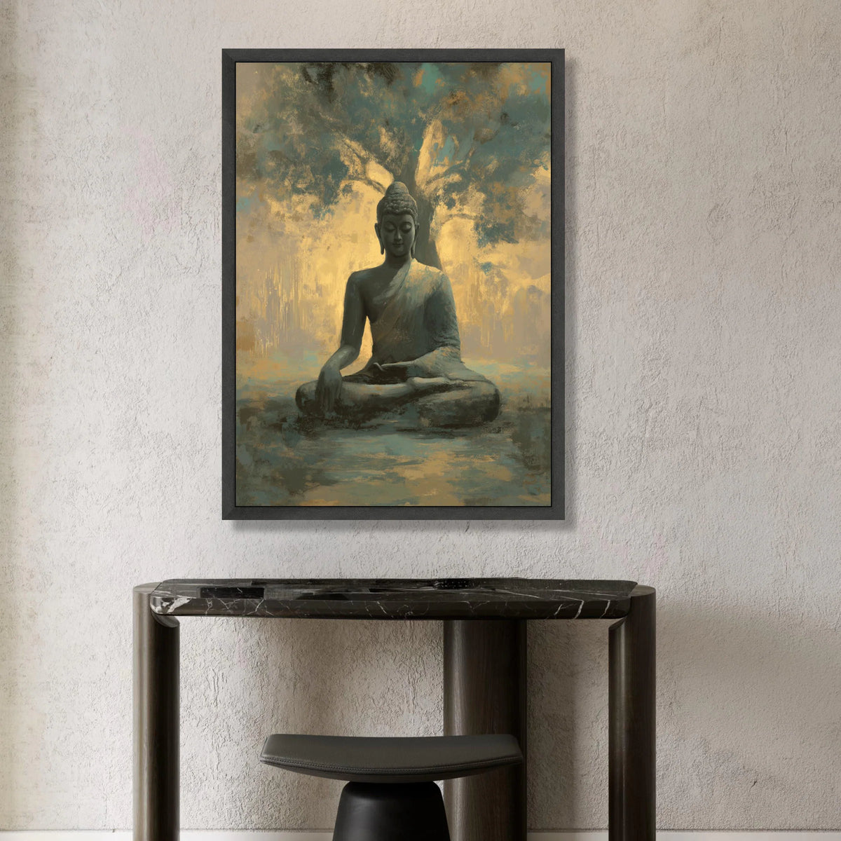 Serene Buddha Statue Canvas, Meditative Wall Art, Tranquil Yoga Decor, Spiritual Home Decoration, Mindfulness Artwork Canvas Print Art