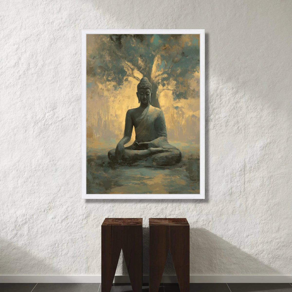 Serene Buddha Statue Canvas, Meditative Wall Art, Tranquil Yoga Decor, Spiritual Home Decoration, Mindfulness Artwork Canvas Print Art