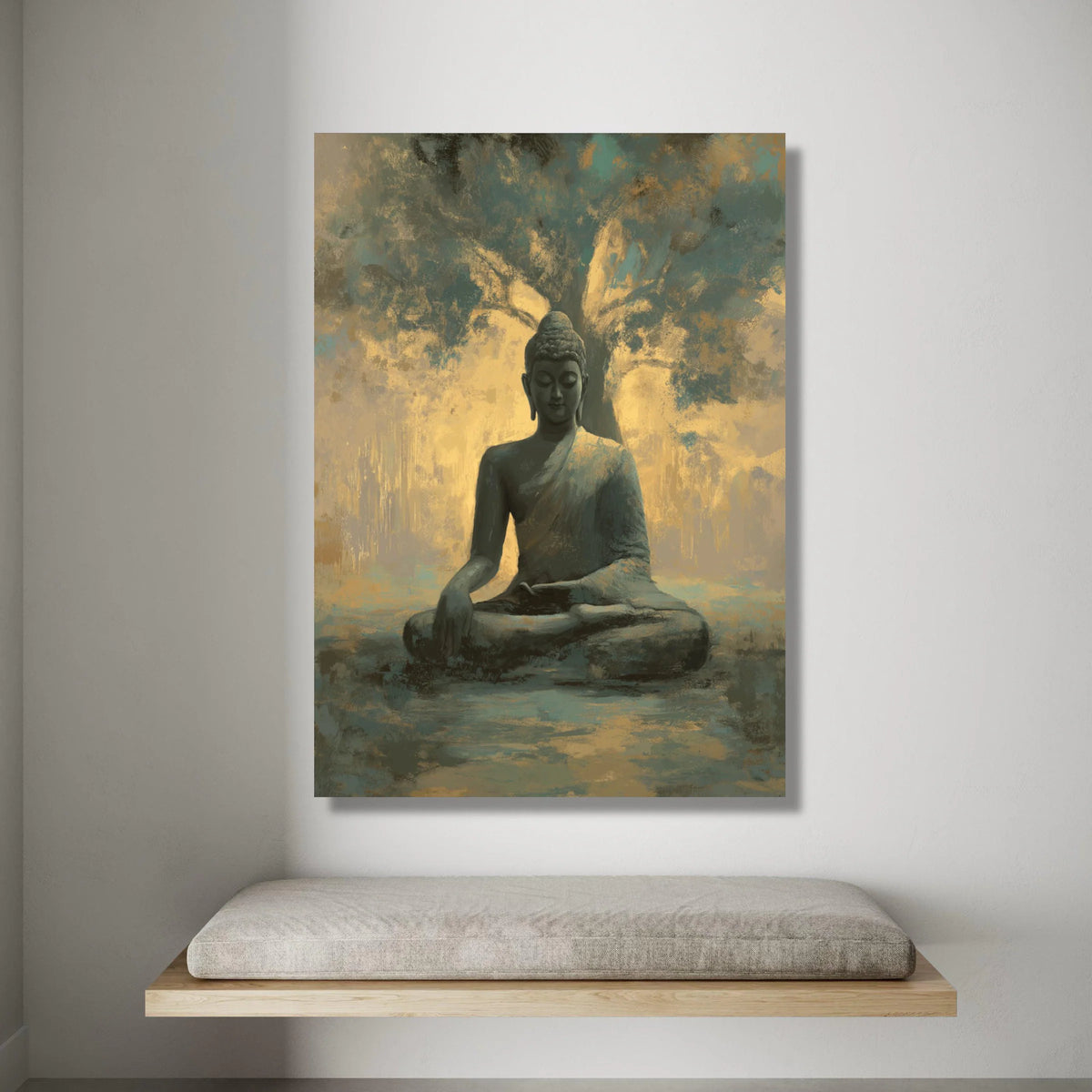 Serene Buddha Statue Canvas, Meditative Wall Art, Tranquil Yoga Decor, Spiritual Home Decoration, Mindfulness Artwork Canvas Print Art