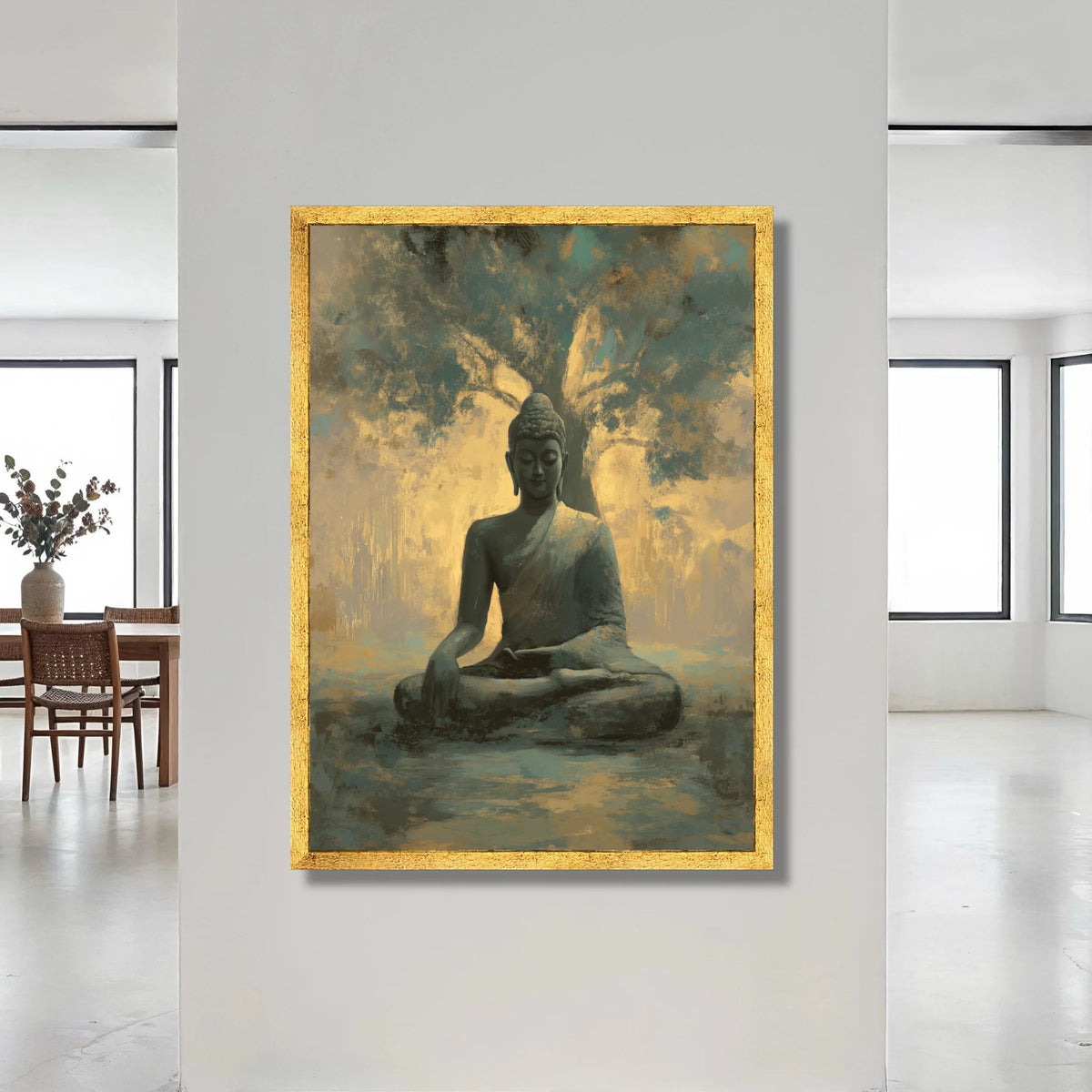 Serene Buddha Statue Canvas, Meditative Wall Art, Tranquil Yoga Decor, Spiritual Home Decoration, Mindfulness Artwork Canvas Print Art