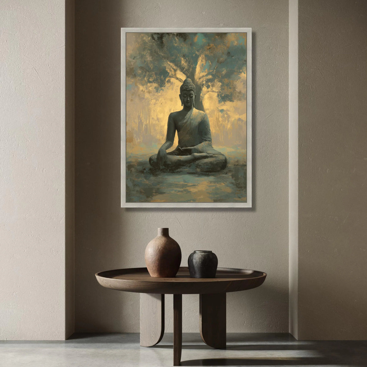 Serene Buddha Statue Canvas, Meditative Wall Art, Tranquil Yoga Decor, Spiritual Home Decoration, Mindfulness Artwork Canvas Print Art