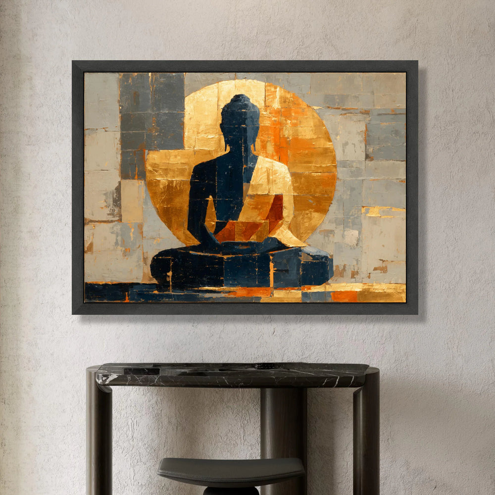 Meditation Buddha Silhouette Canvas, Abstract Spiritual Wall Art, Golden Halo Design, Zen Home Decor, Peaceful Mindfulness Canvas Print Art
