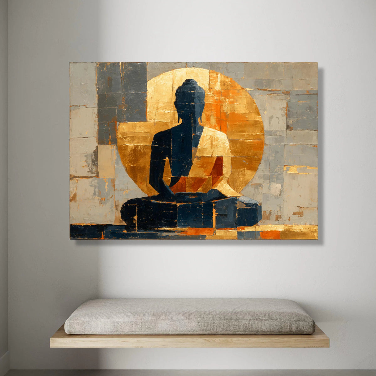Meditation Buddha Silhouette Canvas, Abstract Spiritual Wall Art, Golden Halo Design, Zen Home Decor, Peaceful Mindfulness Canvas Print Art