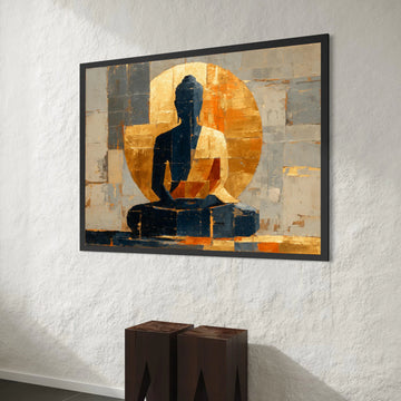 Meditation Buddha Silhouette Canvas, Abstract Spiritual Wall Art, Golden Halo Design, Zen Home Decor, Peaceful Mindfulness Canvas Print Art