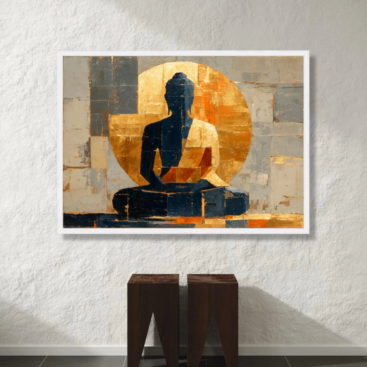 Meditation Buddha Silhouette Canvas, Abstract Spiritual Wall Art, Golden Halo Design, Zen Home Decor, Peaceful Mindfulness Canvas Print Art