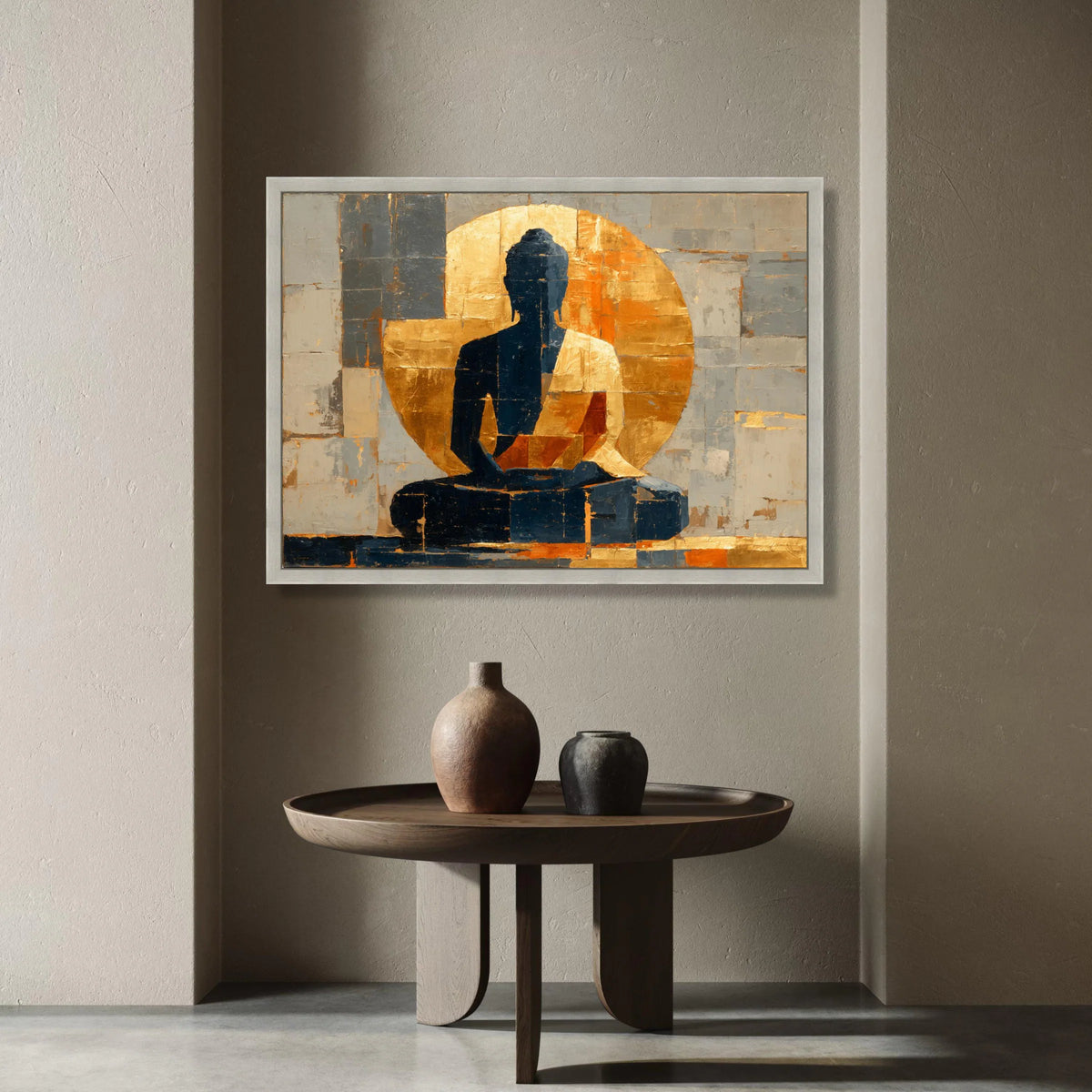 Meditation Buddha Silhouette Canvas, Abstract Spiritual Wall Art, Golden Halo Design, Zen Home Decor, Peaceful Mindfulness Canvas Print Art