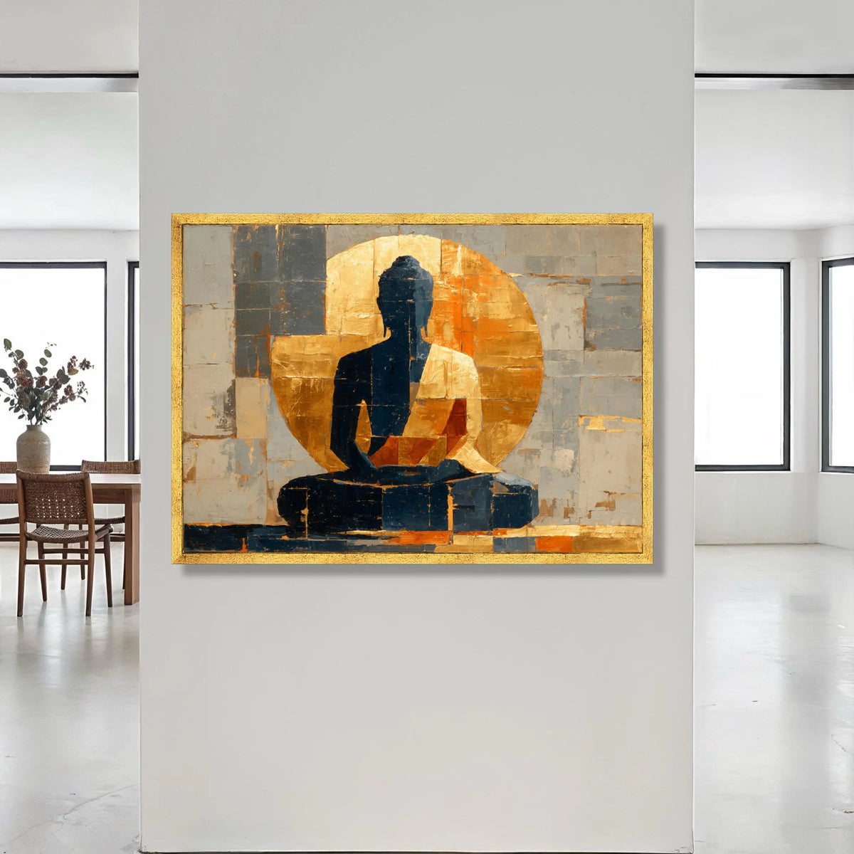 Meditation Buddha Silhouette Canvas, Abstract Spiritual Wall Art, Golden Halo Design, Zen Home Decor, Peaceful Mindfulness Canvas Print Art