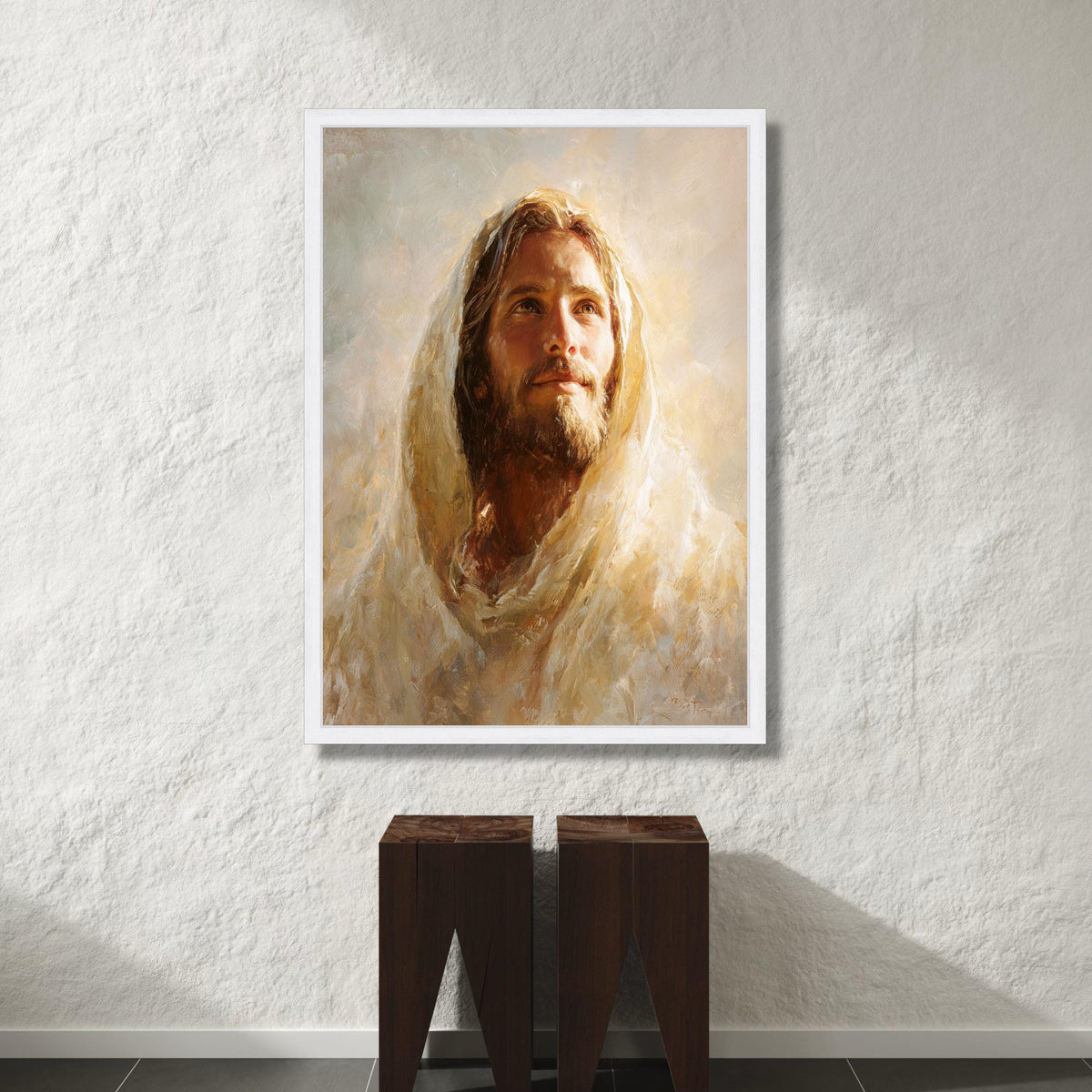 Gentle Portrait of a Bearded Man, Warm Light Canvas, Spiritual Wall Art, Inspirational Figure Canvas, Home Decoration Art Canvas Print Art