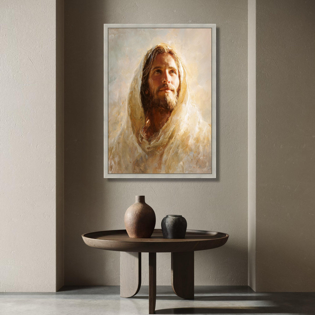Gentle Portrait of a Bearded Man, Warm Light Canvas, Spiritual Wall Art, Inspirational Figure Canvas, Home Decoration Art Canvas Print Art