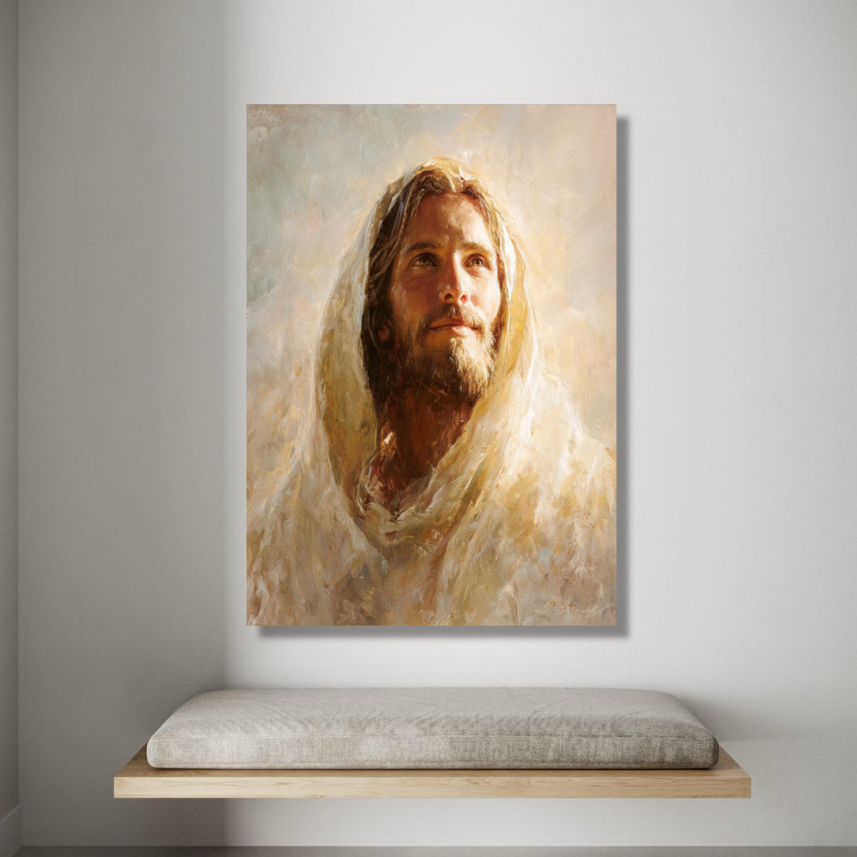 Gentle Portrait of a Bearded Man, Warm Light Canvas, Spiritual Wall Art, Inspirational Figure Canvas, Home Decoration Art Canvas Print Art