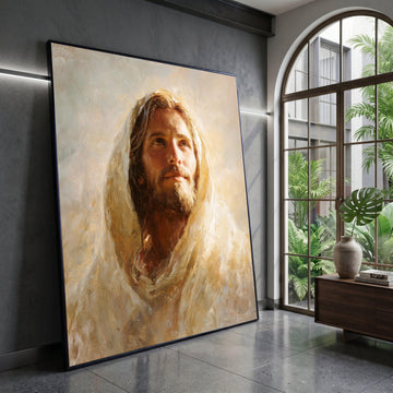 Gentle Portrait of a Bearded Man, Warm Light Canvas, Spiritual Wall Art, Inspirational Figure Canvas, Home Decoration Art Canvas Print Art