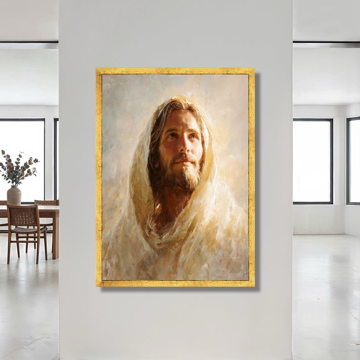 Gentle Portrait of a Bearded Man, Warm Light Canvas, Spiritual Wall Art, Inspirational Figure Canvas, Home Decoration Art Canvas Print Art