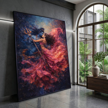 Mystical Lovers Embrace Canvas Wall Art, Romantic Dance Painting, Flowing Pink Dress Artwork, Ethereal Couple Decor, Canvas Print Art