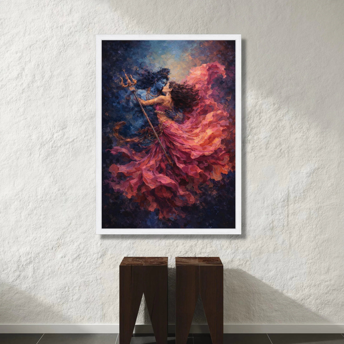 Mystical Lovers Embrace Canvas Wall Art, Romantic Dance Painting, Flowing Pink Dress Artwork, Ethereal Couple Decor, Canvas Print Art