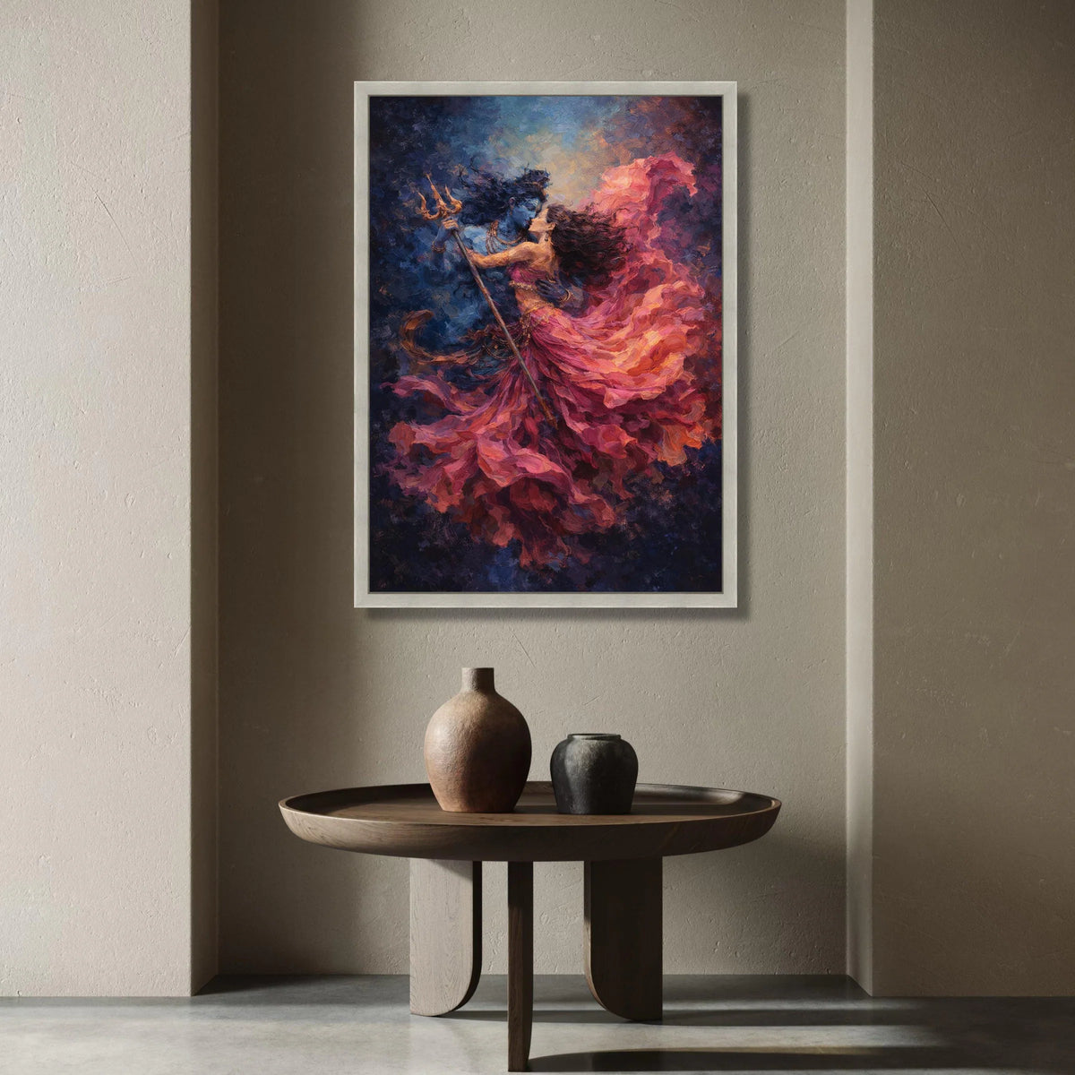 Mystical Lovers Embrace Canvas Wall Art, Romantic Dance Painting, Flowing Pink Dress Artwork, Ethereal Couple Decor, Canvas Print Art