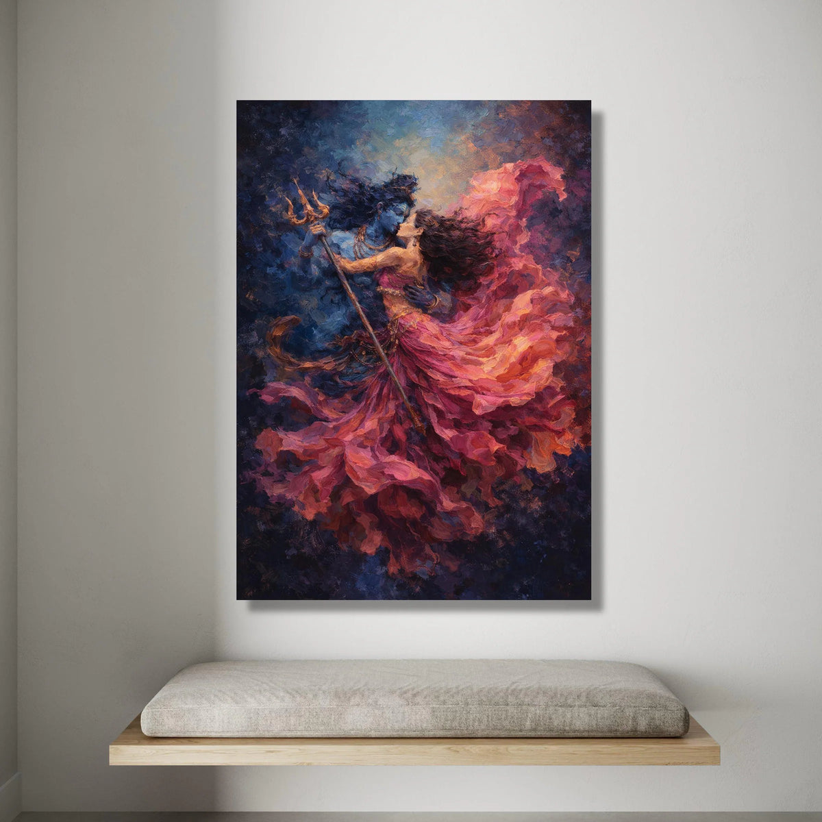 Mystical Lovers Embrace Canvas Wall Art, Romantic Dance Painting, Flowing Pink Dress Artwork, Ethereal Couple Decor, Canvas Print Art