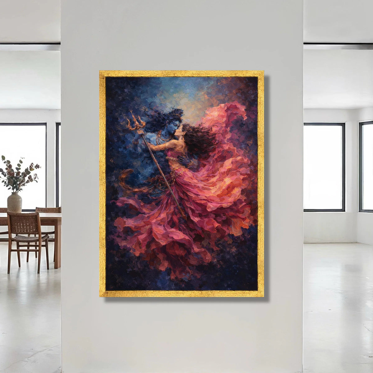 Mystical Lovers Embrace Canvas Wall Art, Romantic Dance Painting, Flowing Pink Dress Artwork, Ethereal Couple Decor, Canvas Print Art
