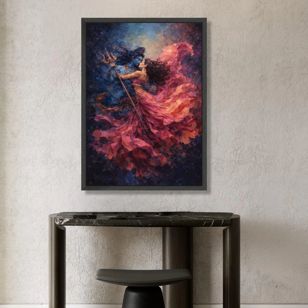 Mystical Lovers Embrace Canvas Wall Art, Romantic Dance Painting, Flowing Pink Dress Artwork, Ethereal Couple Decor, Canvas Print Art