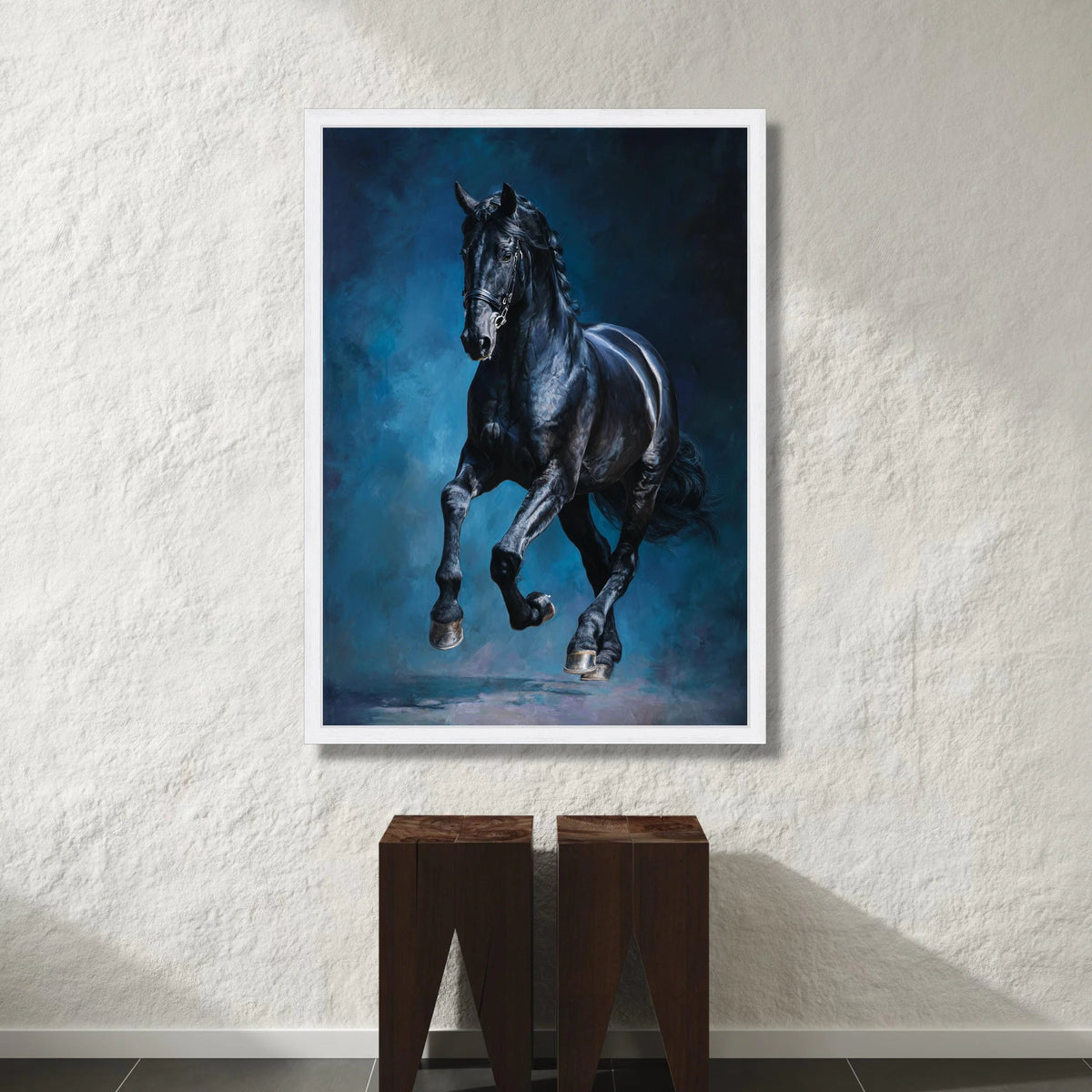 Majestic Black Horse Canvas Wall Art, Dynamic Equestrian Canvas, Horse Running Painting, Animal Art for Home, Stallion Wall Canvas Print Art