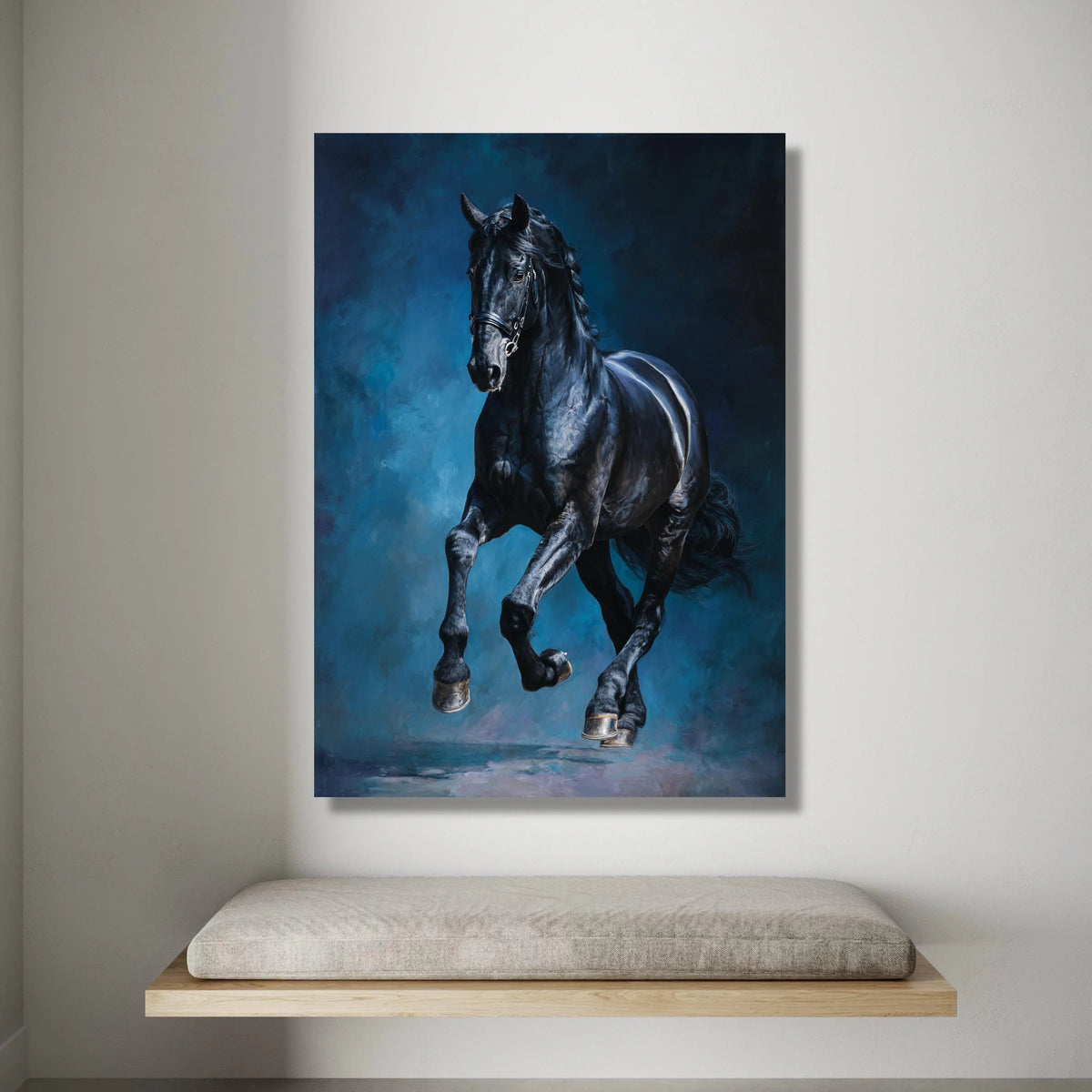 Majestic Black Horse Canvas Wall Art, Dynamic Equestrian Canvas, Horse Running Painting, Animal Art for Home, Stallion Wall Canvas Print Art